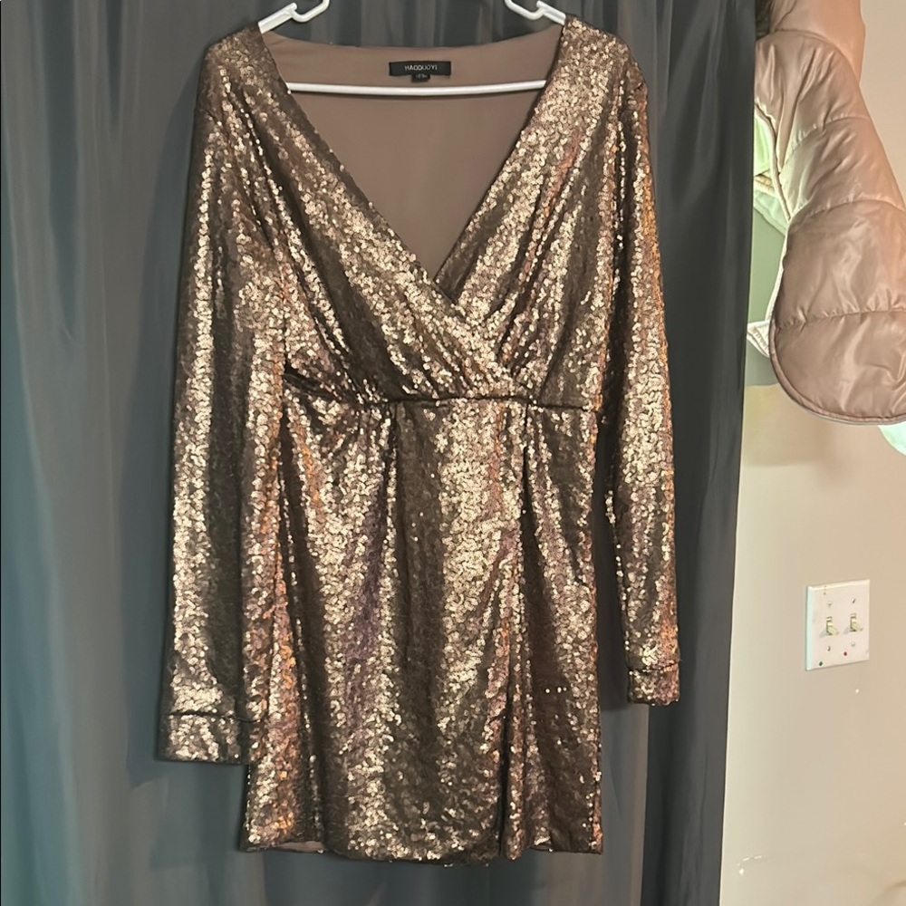 HAODUOYI Elegant Tan Dress